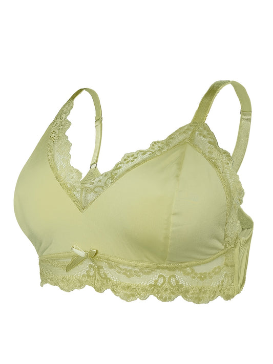Plus Size Satin Lace Wireless Bralette