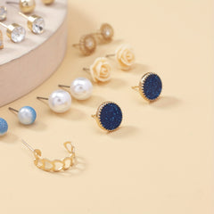30 Pairs Zircon Faux Pearl Stud Earrings Set For Women Girls