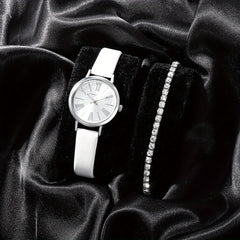 2pcs Student Number Roman Pointer Leather Quartz Watch Set