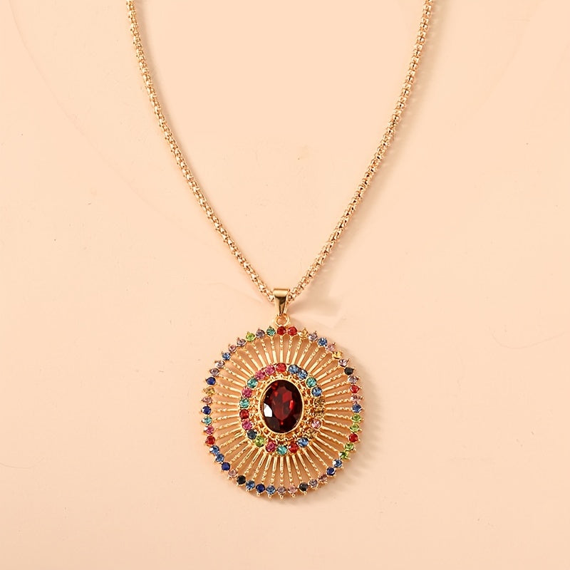 Sun Ray Pendant Necklace & Earrings Set Inlaid Gems Gift