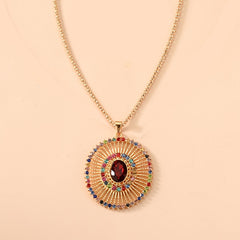 Sun Ray Pendant Necklace & Earrings Set Inlaid Gems Gift