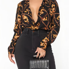  Baroque Print Long Sleeve Button Up Collar Shirt
