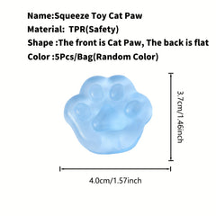 5pcs Cat Paw Stress Relief Fidget Toys Soft Rubber Gummies