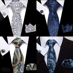 Men's Plaid Handkerchief Cufflink, Necktie, Pocket Squares Set