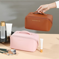 Waterproof Leather Travel Cosmetic Bag with Handle Large Capacity