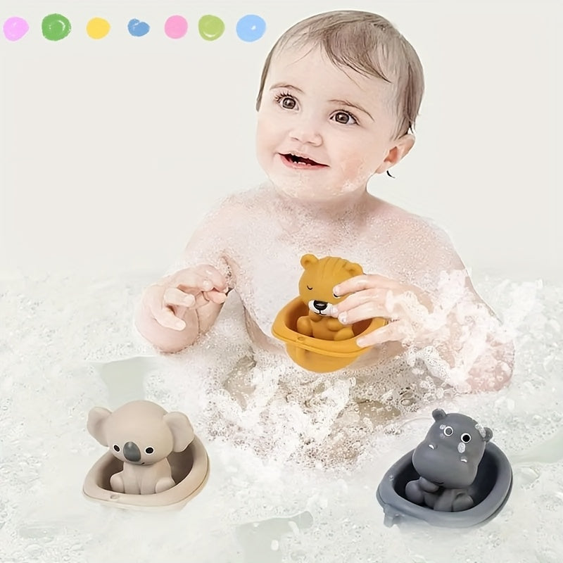 Colorful Floating Animal Bath Toy Set with Stackable Boat and Animals
