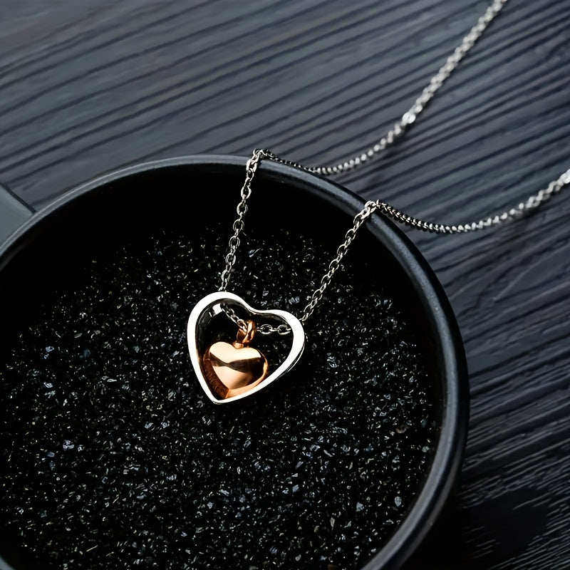 Double Heart Cremation Necklace Stainless Steel Memorial Locket Keepsake