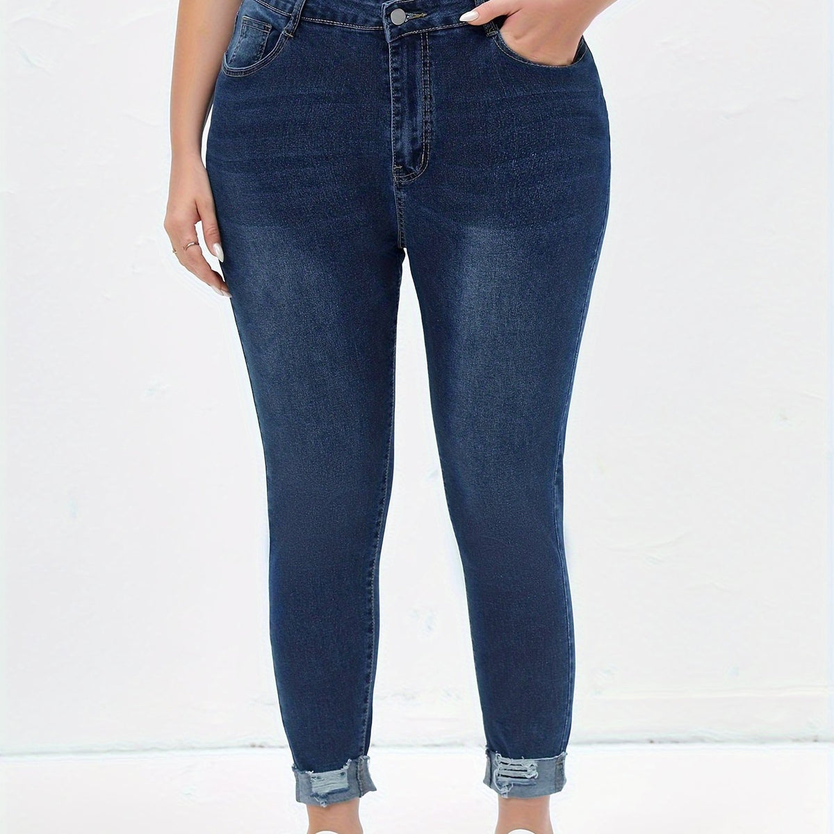  Solid Ripped High Rise Skinny Jeans