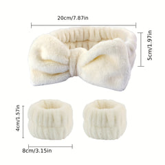 3pcs Plush Hairband Wristband Set for Face Spa, Make Up, Hair
