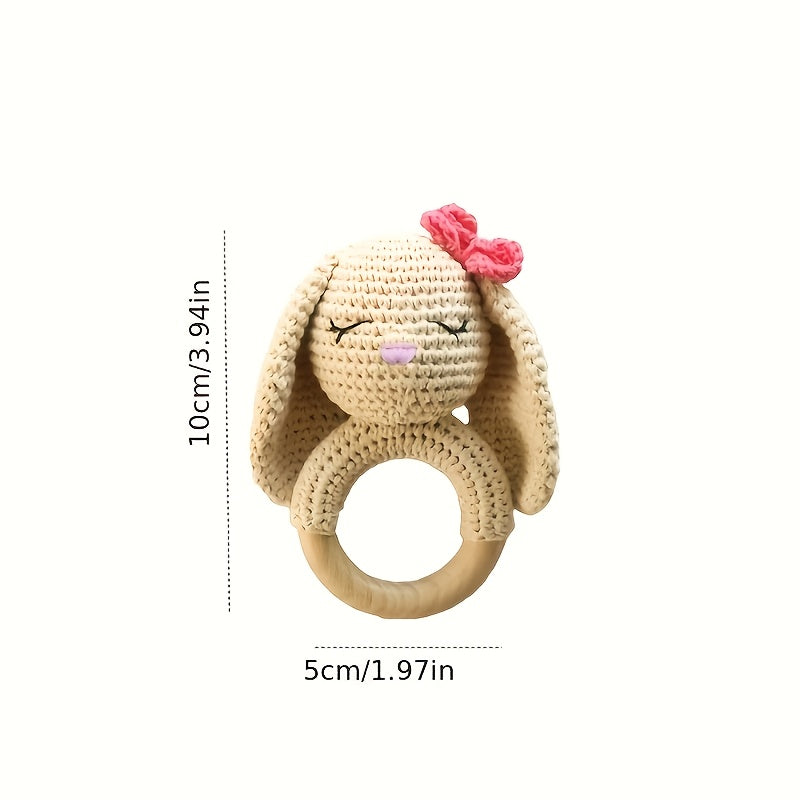 Handwoven Hand Drum Toy with Large Ears Wooden Rattle