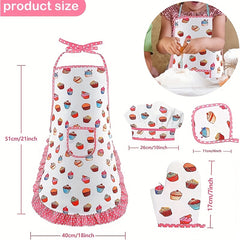 Kids Pretend Kitchen Toy Apron Baking Tool Set Mini Cake Apron