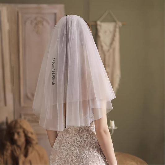 Double Layer Bridal Veil with Comb Romantic Wedding Hair Cover for Brides