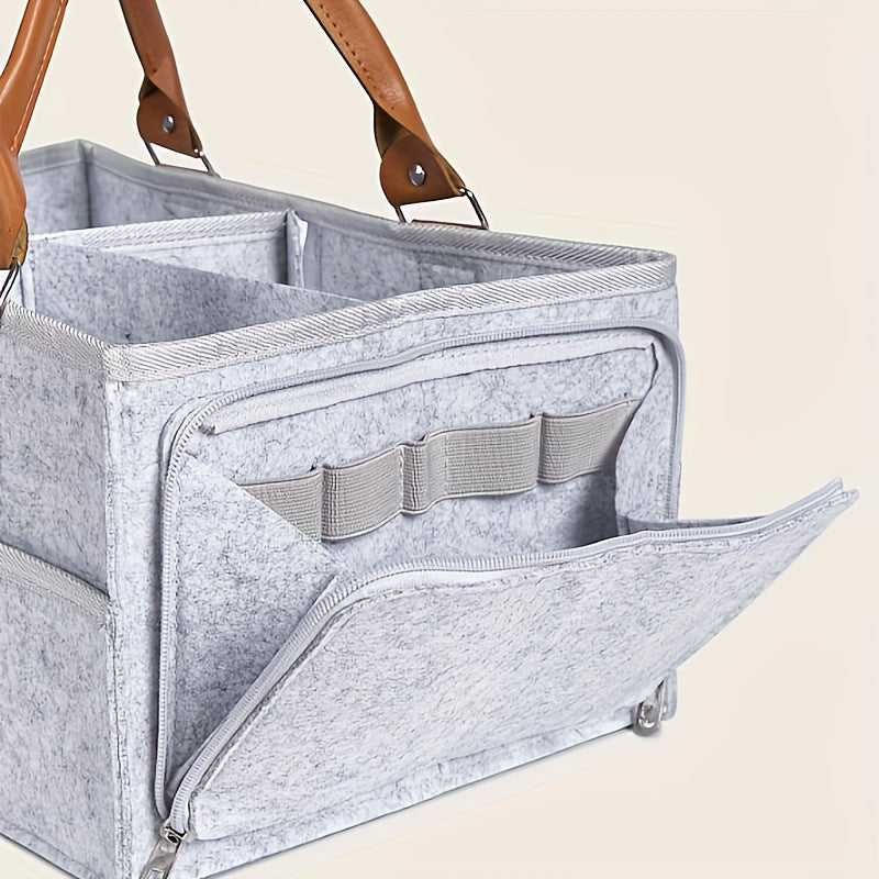 Light Grey Foldable Mommy Diaper Bag With Zipper Large Capacity Storage Bag