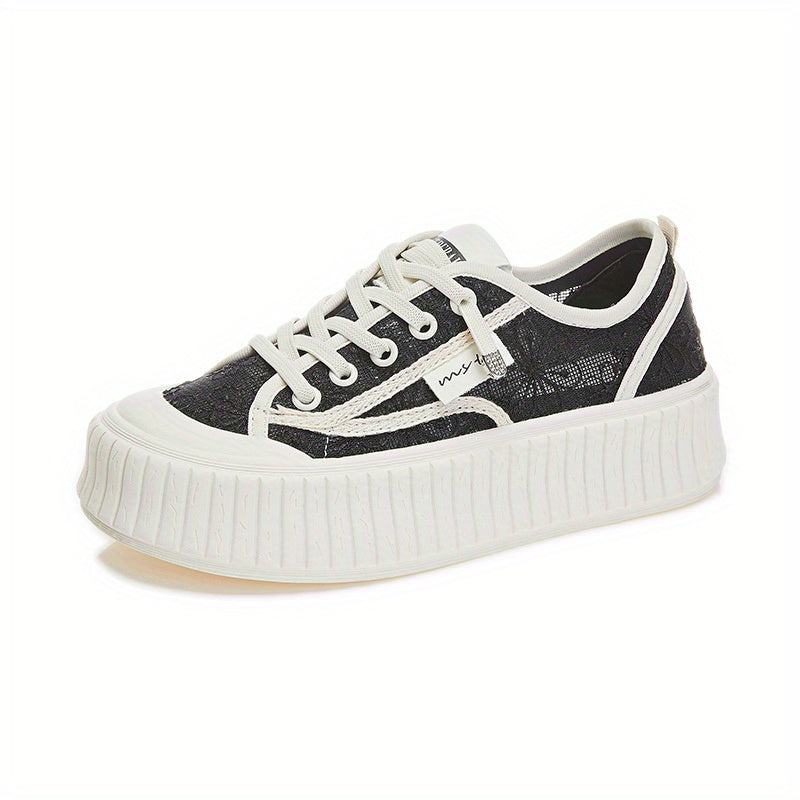 Women's Floral Pattern Thick Bottom Lace Up Sport Shoes