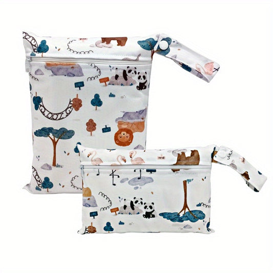 2pcs Animal Print Diaper Bag Washable Cloth Diaper Bag Travel Storage Bag