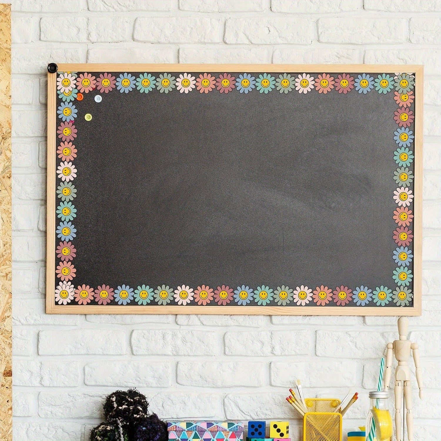Boho Daisy Flower Bulletin Board Borders with Smiling Faces
