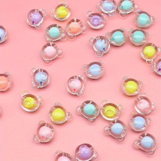 10pcs 20mm Acrylic Bear Head Beads Straight Hole Colored Medium Beads