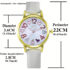 Girls Waterproof Hearts Watch with PU Leather Strap