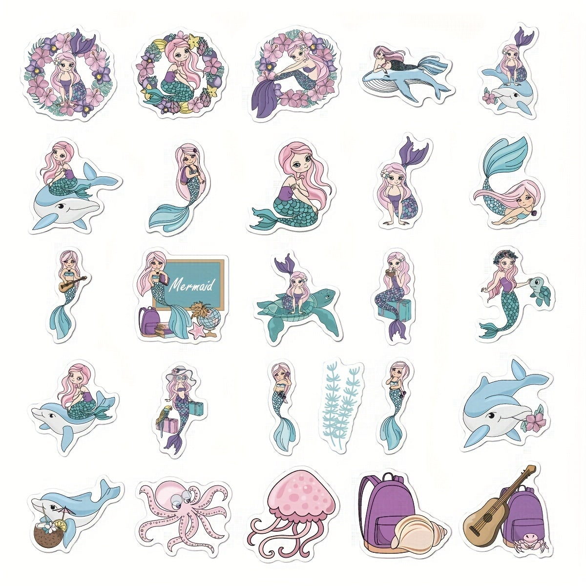 50pcs Mermaid Stickers Waterproof Vinyl Art for Water Bottles & Notebooks
