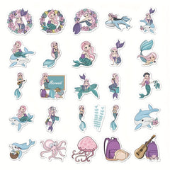 50pcs Mermaid Stickers Waterproof Vinyl Art for Water Bottles & Notebooks