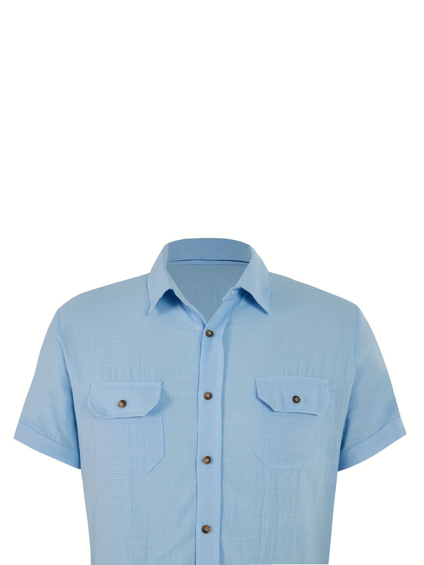 Men's Short Sleeve Casual Shirt with Chest Pockets for Summer