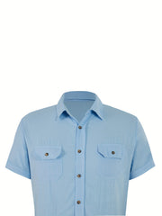 Men's Short Sleeve Casual Shirt with Chest Pockets for Summer