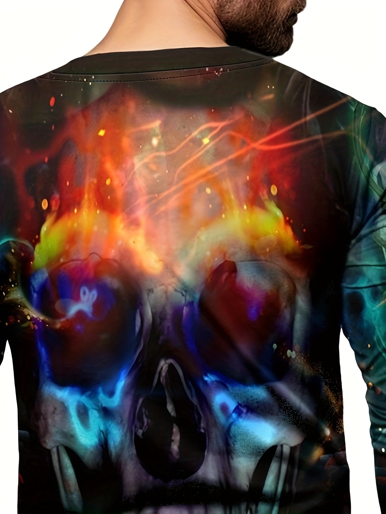 Colorful Skull 3D Print Men's Long Sleeve Novelty T shirt