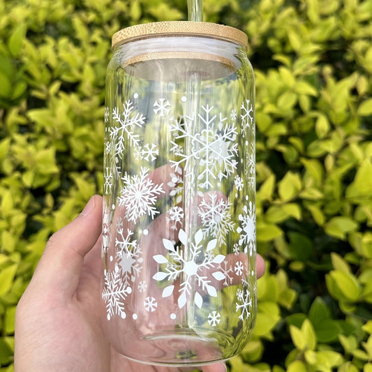 16oz Snowflake Water Cup Set with Lid & Straw - Holiday Gift