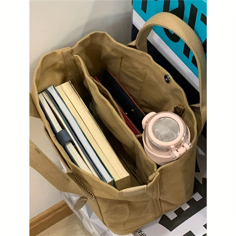 Solid Canvas Tote Bag Casual Handbag Women's Versatile Purse