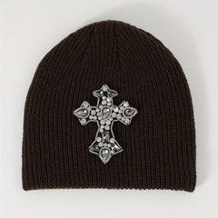 Y2K Cross Patch Beanie Unisex Candy Knitted Hat Gothic Skull Cap