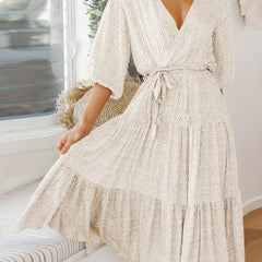  Allover Print Lantern Sleeve Dress