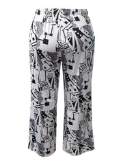  Random Print Wide Leg Trousers with Pockets