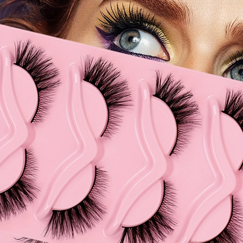 5 Pairs Fox Eye False Eyelashes 3D Winged End Eye Elongated Eyelashes