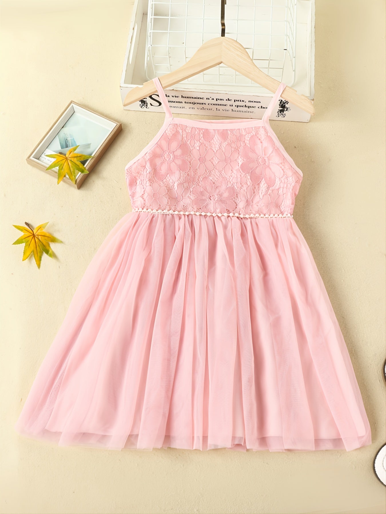 Girls' Solid Lace Patchwork Mesh Dress