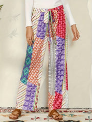  Patchwork Geo Print Loose Trousers With Belt