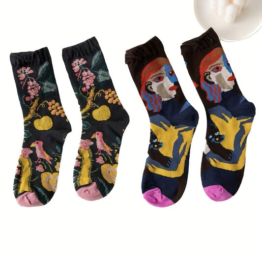 5 Pairs Men's Novelty Socks Vintage Cartoon Patterns Christmas Gift