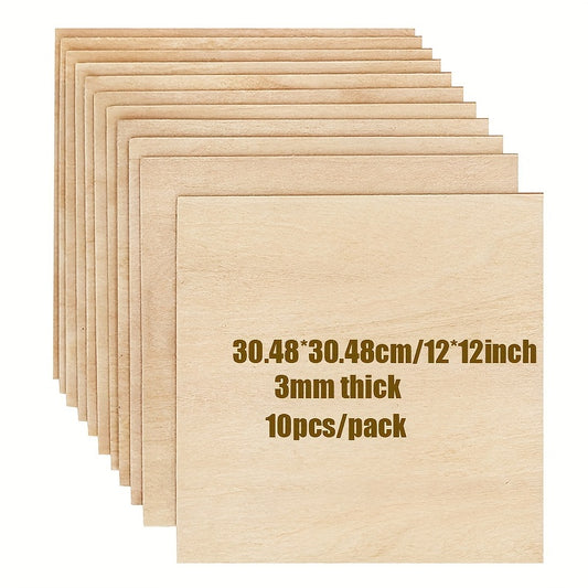 10pcs Unfinished Plywood Sheets 12x12 3mm Thick for DIY Crafts