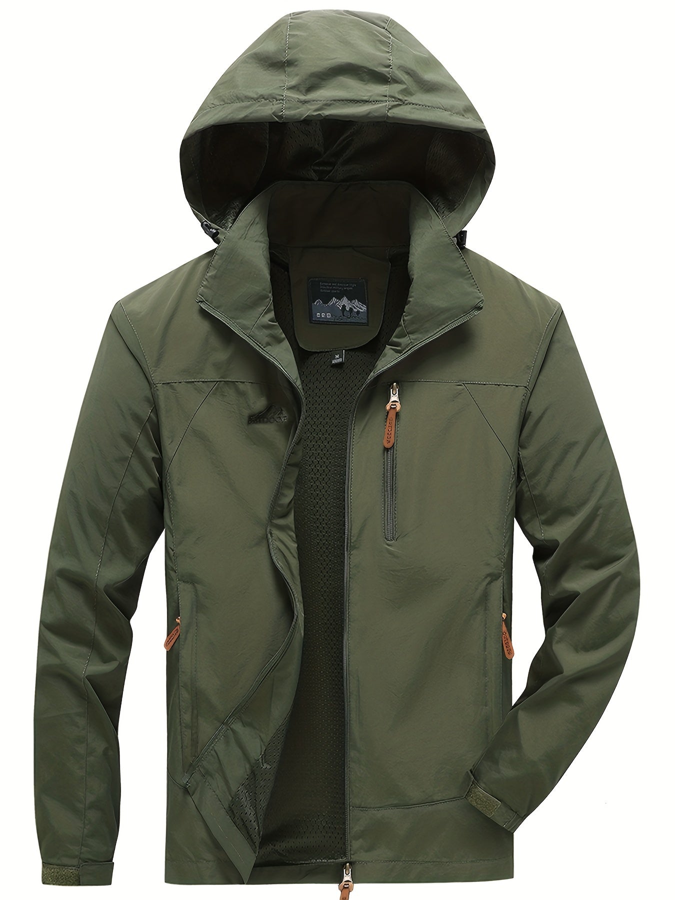 Men's Waterproof & Windproof Hooded Jacket Zipper Front