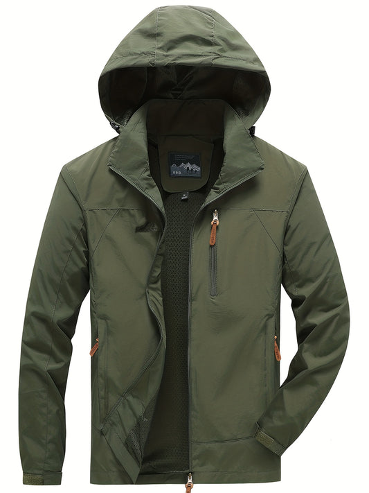 Men's Waterproof & Windproof Hooded Jacket Zipper Front