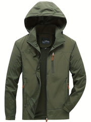 Men's Waterproof & Windproof Hooded Jacket Zipper Front