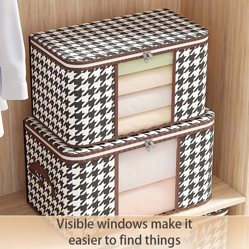 1pc 50 75L Houndstooth Storage Bag Blanket Zipper Large Organizer Dustproof