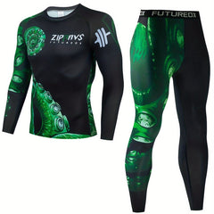 Men's Octopus Pattern Compression Shirt & Pants Set