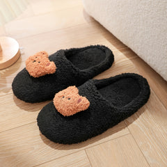 Women's Plush Teddy Bear Slippers Warm Comfy Solid Closed Toe Bedroom Slides