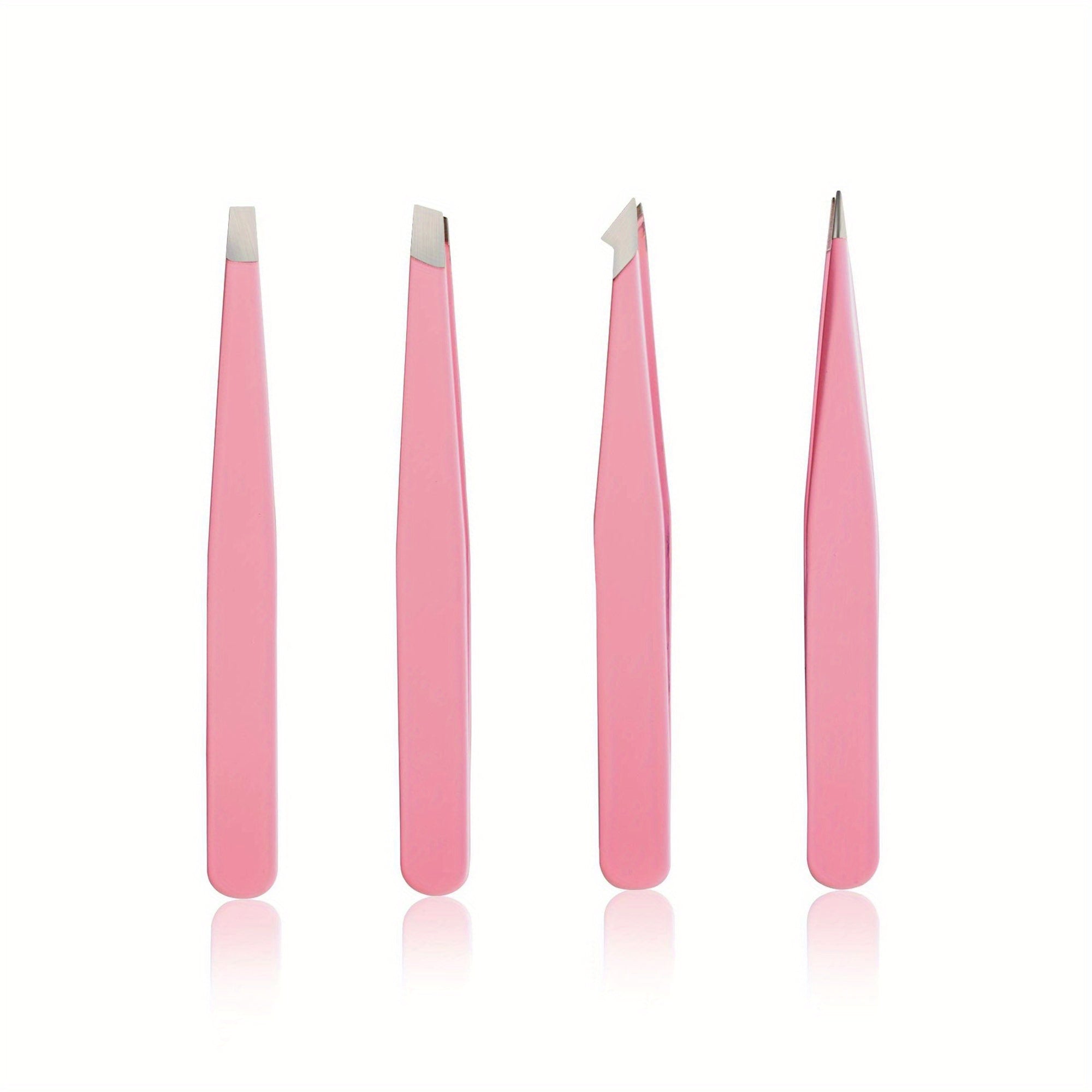 Eyebrow Tweezers 4 Pcs Stainless Steel Eye Brow Clips For Women Pink