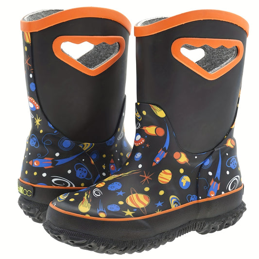 Space Planet Print Rain Boots Non Slip Waterproof Short Boots