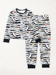  Halloween Gothic Pajama Set Women's Plus Stripe & Pumpkin Print