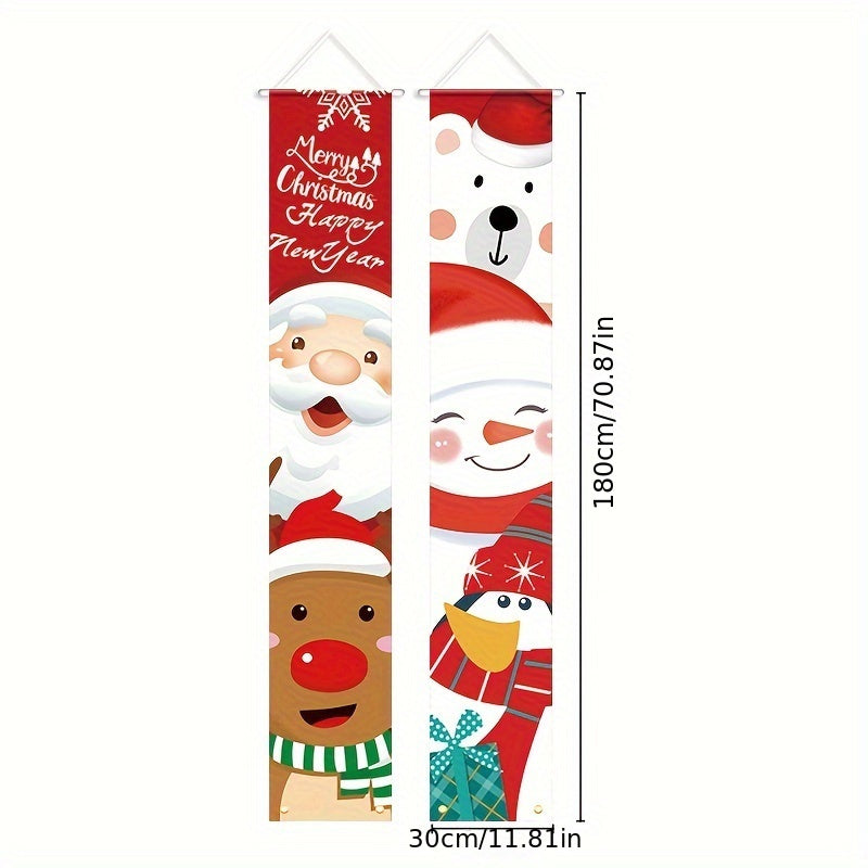 Christmas Porch Sign Santa & Snowman Hanging Banners Home Wall Front Door Decor