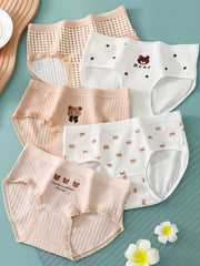 5pcs Cartoon Bear Pattern Triangle Panties for Girls 95% Cotton Underwear