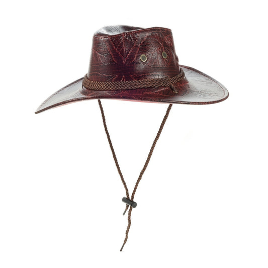 Men's Outdoor Western Print Leather Cowboy Hat