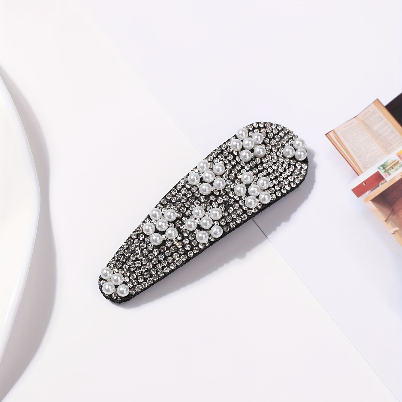 Rhinestone Snap Clip Faux Pearl Hair Clip for Women Girls Hair Accessories